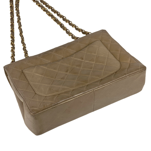 Chanel Deca Coco Chain Mark Beige Leather Single Flap Shoulder Bag Matelasse - Picture 1 of 15
